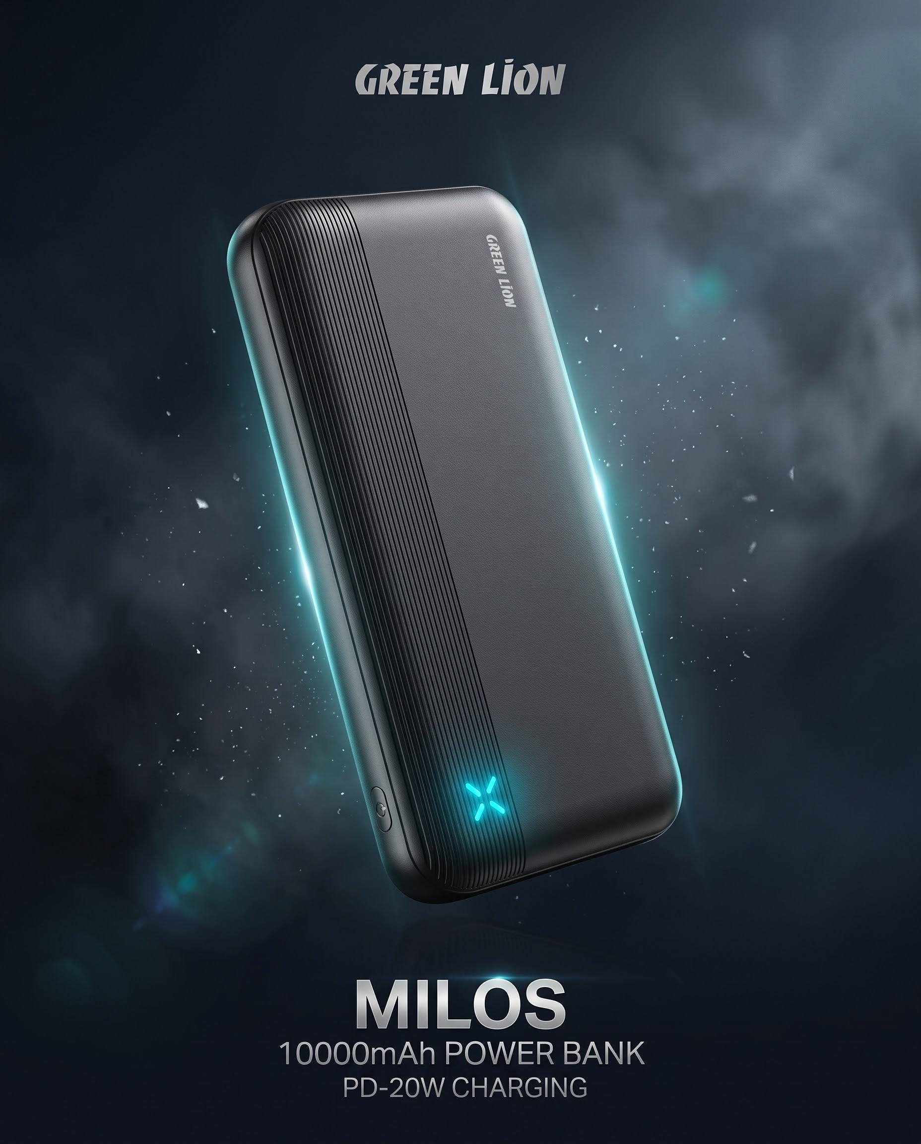 پاوربانک ۱۰ هزار میلی‌آمپر گرین لاین مدل Green Lion Milos PD 20W
