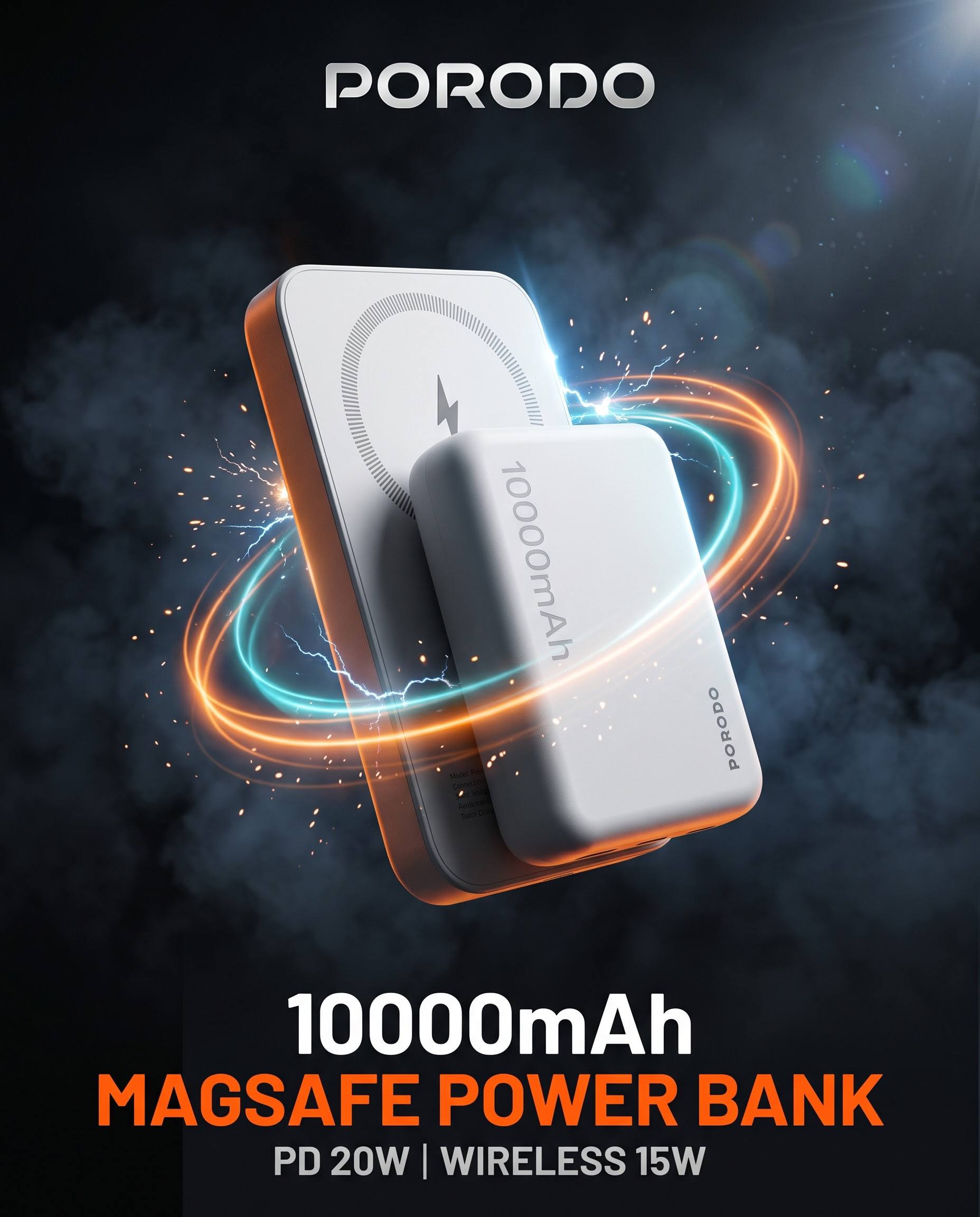 پاوربانک وایرلس مگ‌سیف پرودو ۱۰,۰۰۰ میلی‌آمپر (Porodo 10000mAh MagSafe Power Bank)